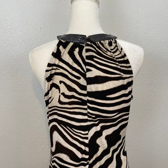 Y2K Brown Zebra Print Flowy Leather Buckle Halter Neck Maxi Dress - Picture 13 of 15